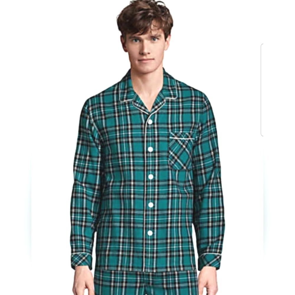 Draper James x Lands' End Green Plaid Button Down Sleep Shirt Size L/T 42/44